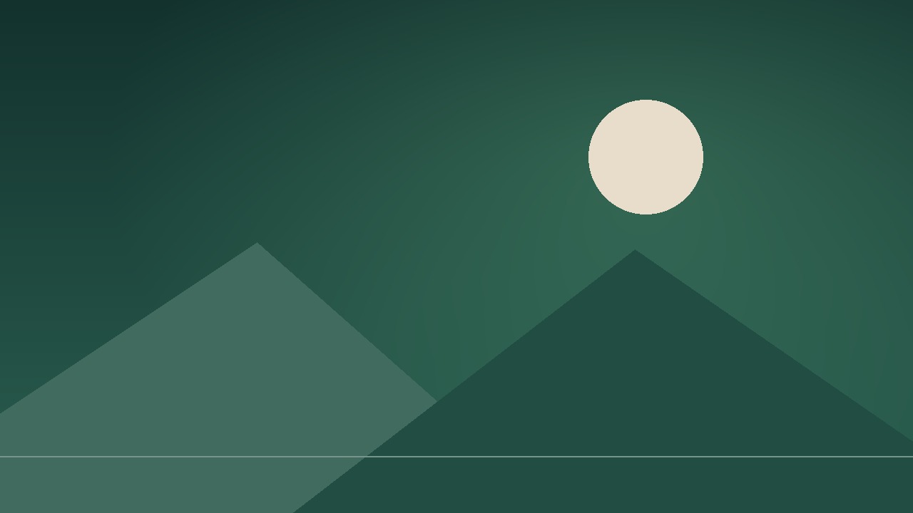 Illustrative green mountain landscape with a pale sun